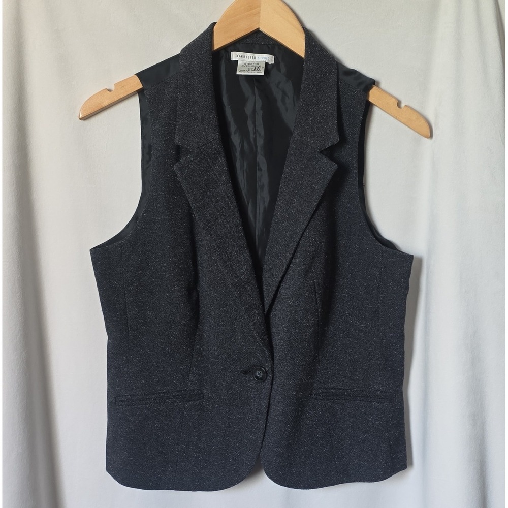 Van Heusen Studio Gray Stretch Lined Vest Pockets Button Women's S/P Petite